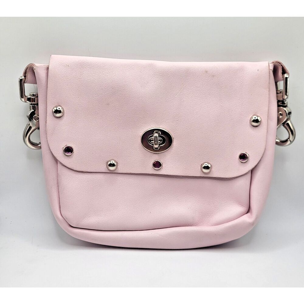 Genuine Leather Pink Studded Motorcycle Bag 7in by 6in